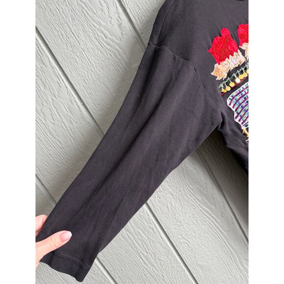 Vintage 90s Cedars Beaded Christmas 3/4 Sleeve Top – Santa Medium - Picture 2 of 6